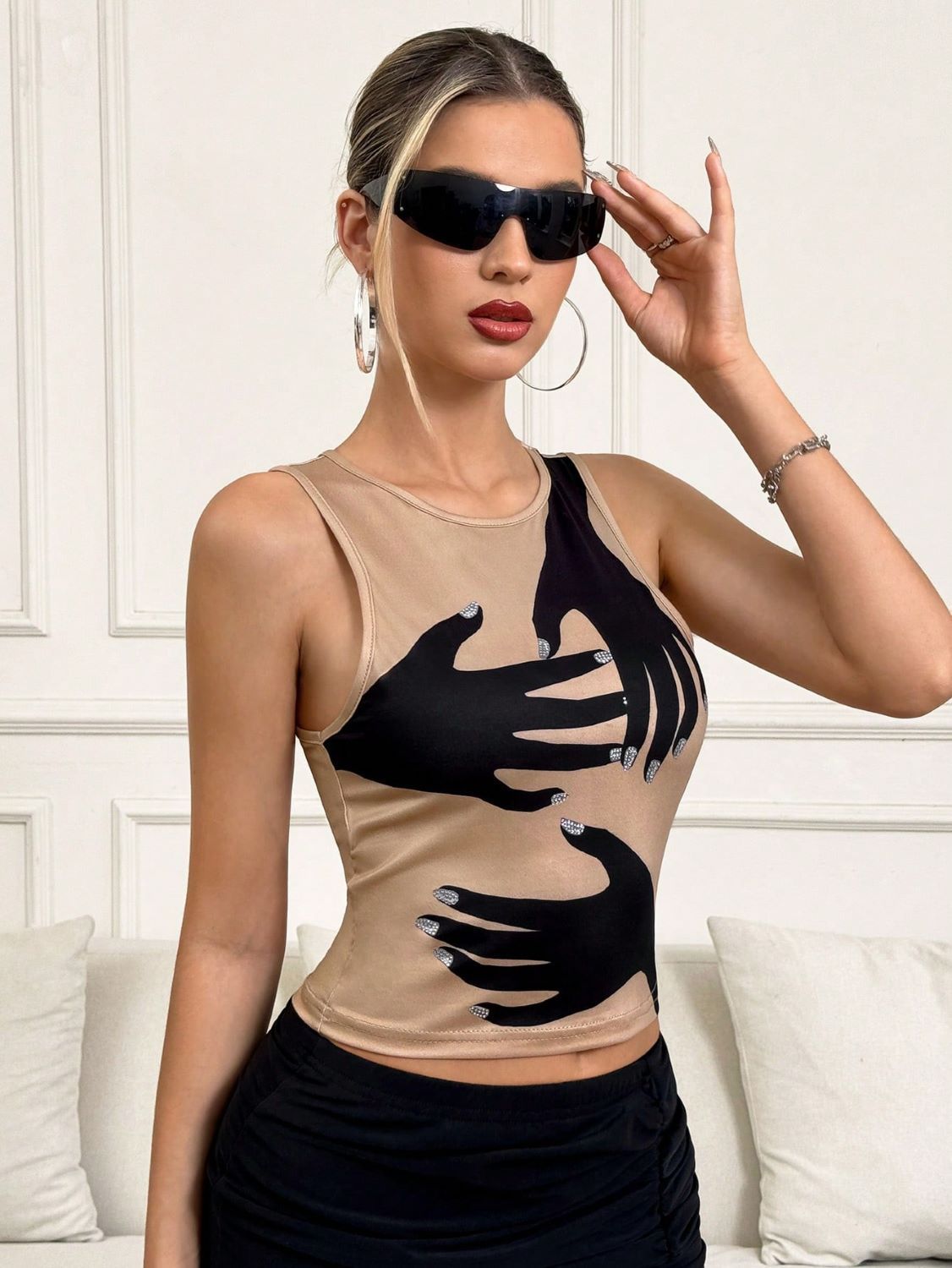 Débardeur imprimé Y2K, streetwear tendance, col rond, sans manches, vêtements d'été pour femmes - KaoKao