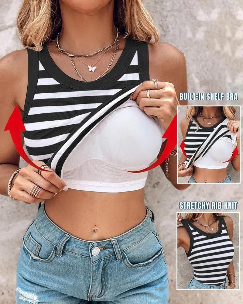Débardeur slim rayé avec bralette, col rond, sans manches, tendance, pour femme - KaoKao