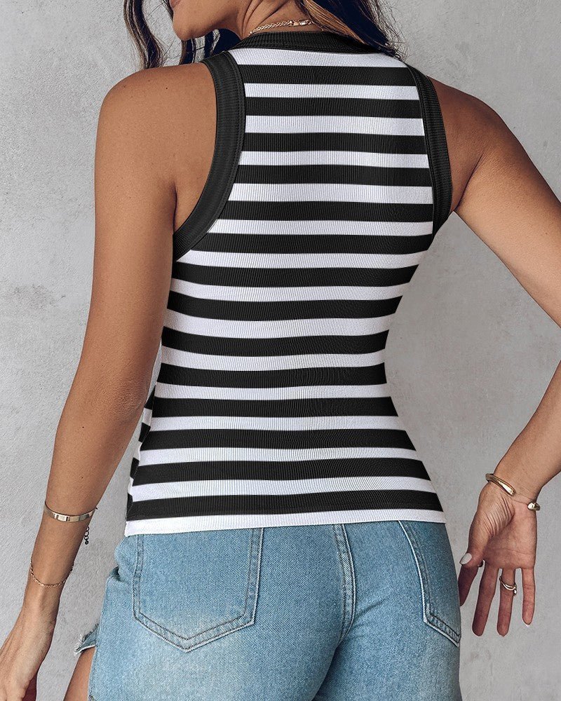 Débardeur slim rayé avec bralette, col rond, sans manches, tendance, pour femme - KaoKao