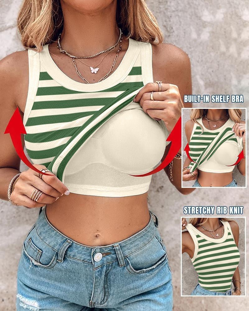 Débardeur slim rayé avec bralette, col rond, sans manches, tendance, pour femme - KaoKao