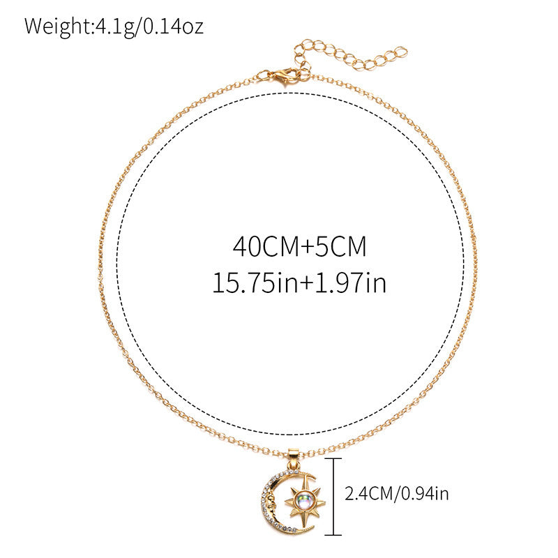 Collier pendentif lune étoile zircon en acier inoxydable bijoux fantaisie collier ras du cou de luxe léger cadeaux de fête pour femmes filles