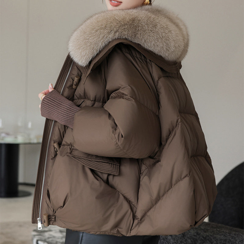 Veste en coton matelassé pour femmes, courte, avec col en fourrure, manteau épaissi, vêtements d'hiver.