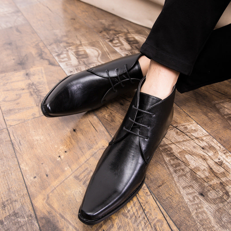 Chaussures en cuir montantes pour hommes britanniques à bout pointu