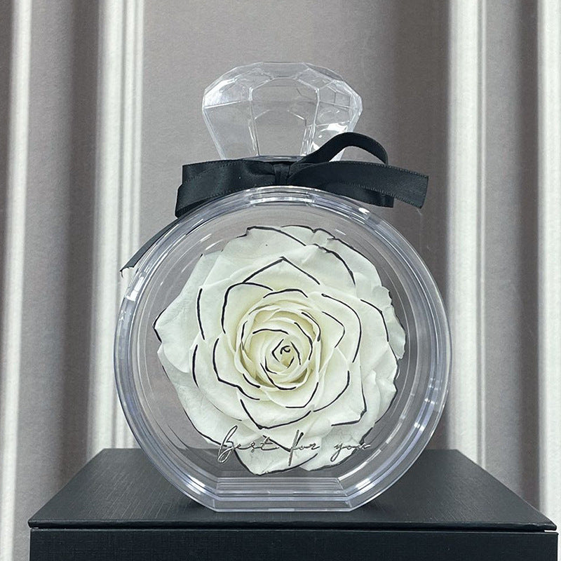 Ornements de fleurs naturelles éternelles avec couvercle transparent, boîte cadeau de rose séchée pour Noël, Nouvel An, Saint-Valentin, décoration intérieure.