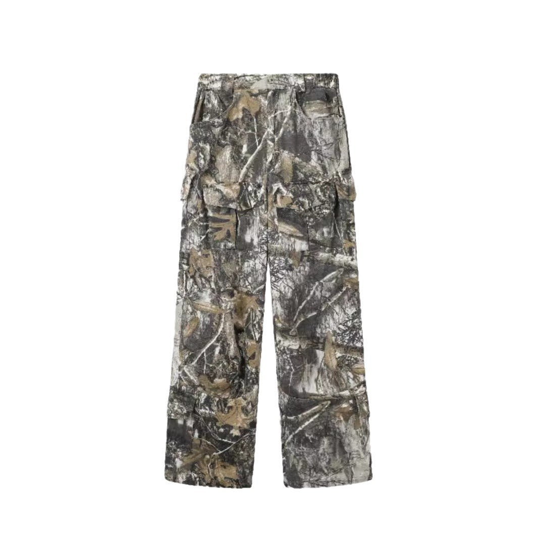 Pantalon camouflage vieilli, pantalon cargo ample et droit à jambe large