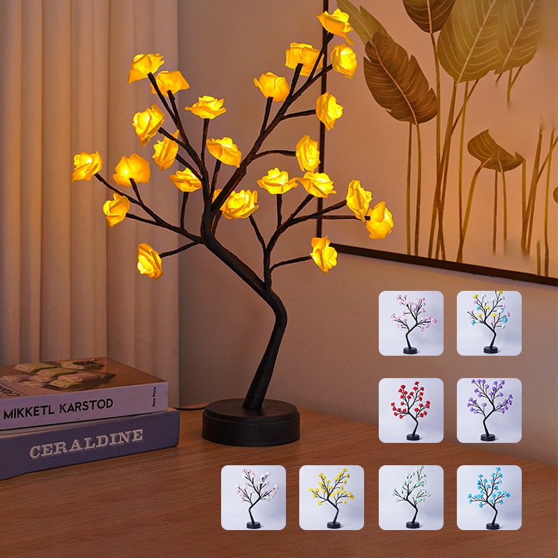 Lampe de table fleur arbre rose lampes fées bureau lumières de nuit fonctionnant sur USB cadeaux pour mariage Saint-Valentin Noël décoration