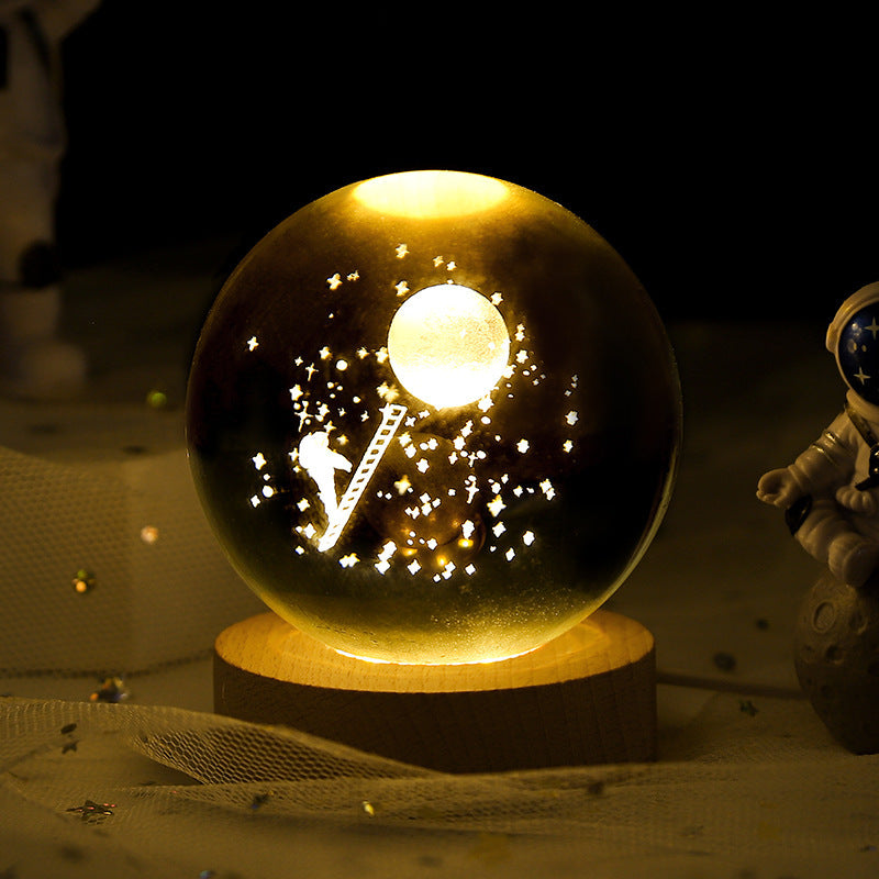 Ciel étoilé lumineux et planètes, lune, boule de cristal, petite lampe de nuit, projection d'ambiance, lumière, cadeau créatif, nouveau cadeau étrange.