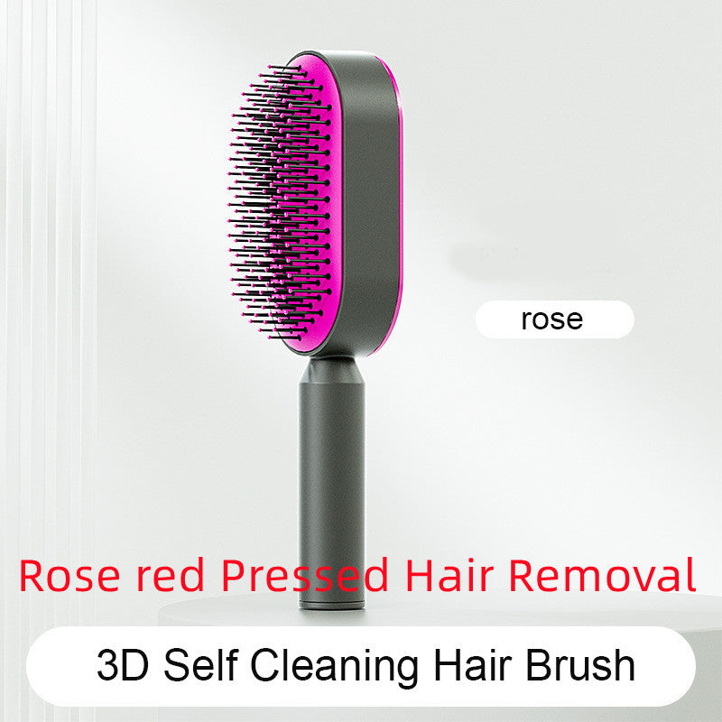 Brosse à cheveux auto-nettoyante pour femmes, brosse de massage du cuir chevelu avec airbag anti-perte de cheveux et nettoyage à une touche, brosse anti-statique.