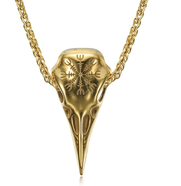 Collier avec pendentif en forme de bec d'aigle et de crâne pour homme, symbole viking vintage à la mode