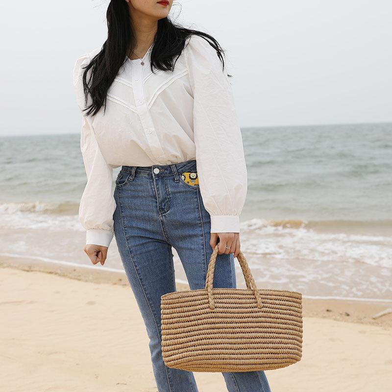 Sac de plage en paille grande capacité pour femme