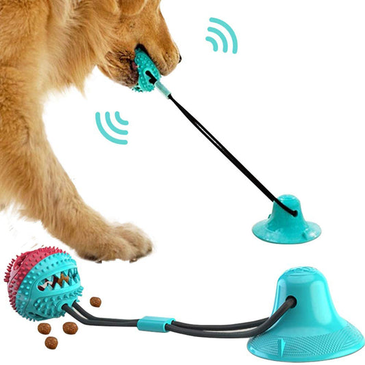 Jouet pour chien en silicone avec ventouse, jouet interactif en forme de balle pour chien, conçu pour le nettoyage des dents et l'alimentation des animaux de compagnie.