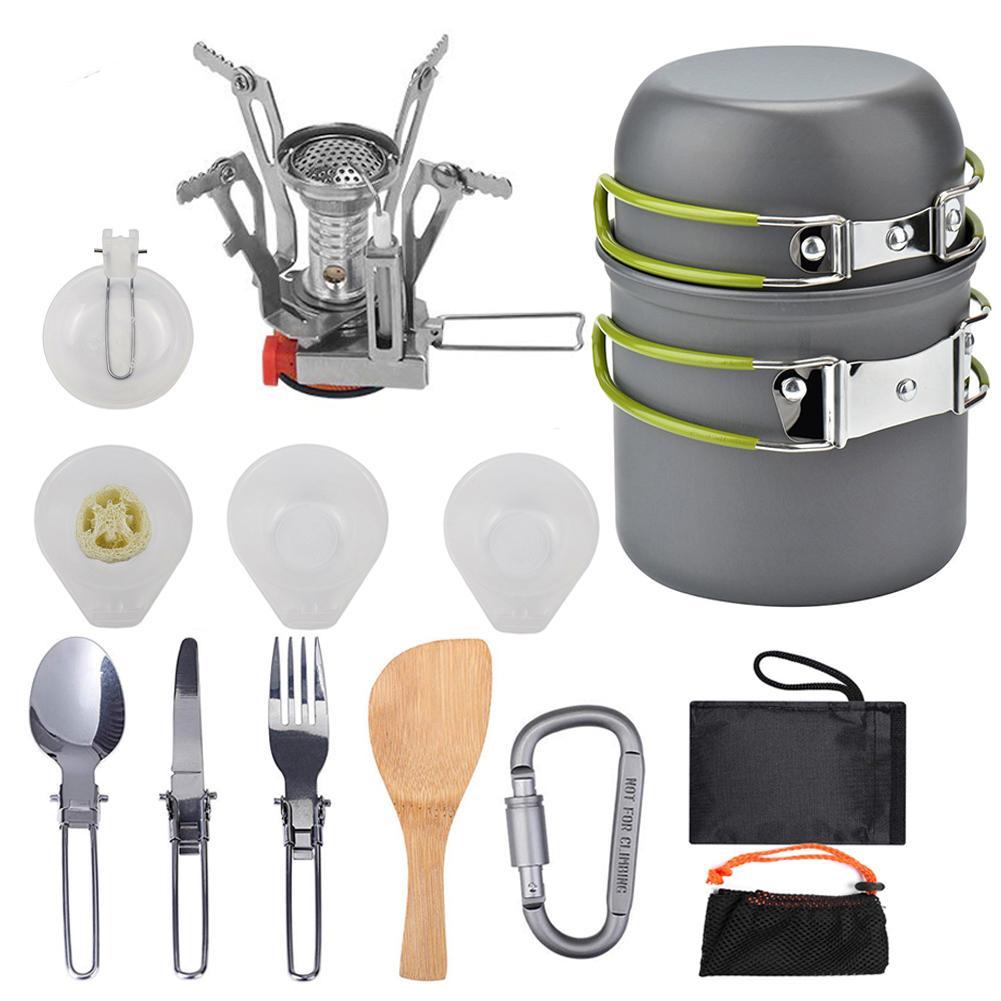 Kit de cuisine de camping Ensemble de cuisine d'extérieur Équipement en aluminium Casserole d'extérieur Vaisselle de voyage Cuisine Randonnée Pique-nique Barbecue