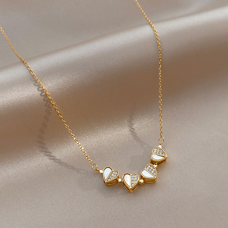 Collier pendentif trèfle à quatre feuilles de luxe en acier inoxydable avec cristal en forme de cœur pour femme