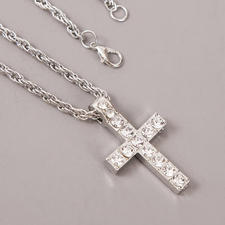 Colliers avec pendentif en croix pour femmes et hommes, chaîne en corde punk hip-hop sur le cou, bijoux de rappeur