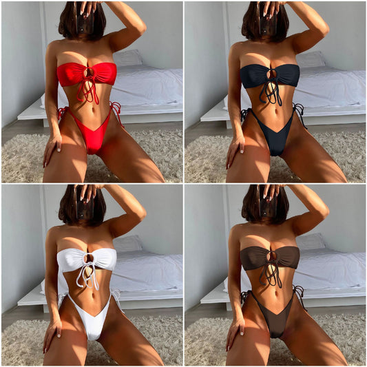 Maillot de bain fendu pour femme, bikini sexy ajustable et noué