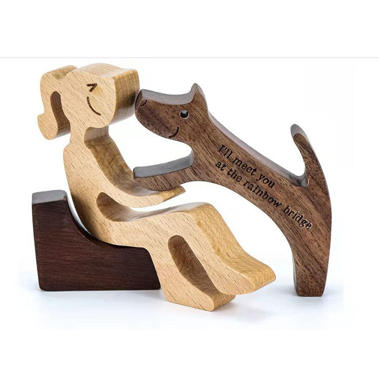 Figurine en bois à faire soi-même, sculpture décorative pour chien, décoration de la maison, un homme, un chien, sculpture en bois, cadeaux de Noël, modèle de décoration