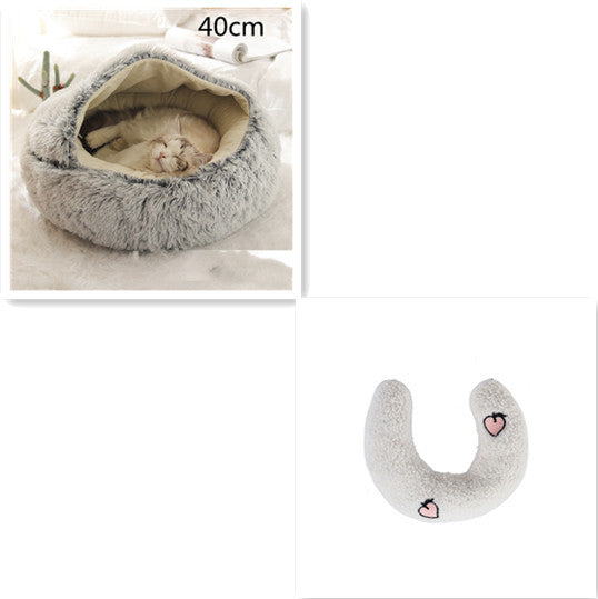 Lit pour chien et chat 2 en 1, lit d'hiver pour animaux, maison ronde en peluche chaude, lit doux en peluche longue pour animaux de compagnie, produits pour animaux.