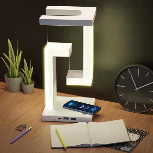 Lampe de table suspendue à chargement sans fil créative pour smartphone, lampe d'équilibre flottante pour la maison et la chambre.