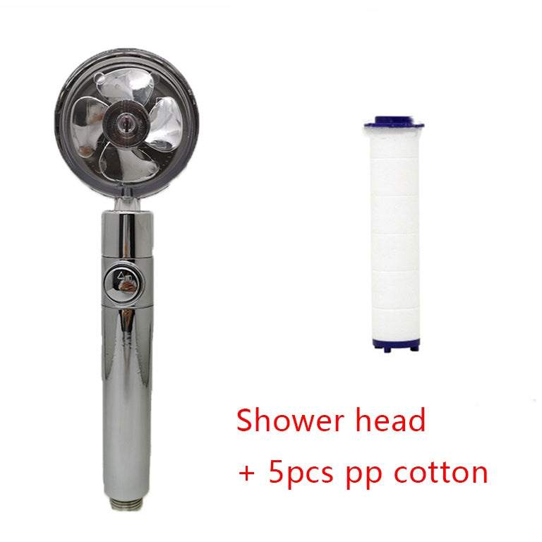 Pommeau de douche à économie d'eau, rotation à 360 degrés avec petit ventilateur, buse de pulvérisation haute pression ABS, accessoires de salle de bain.