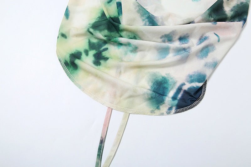 Ensemble 2 pièces imprimé tie - dye, col en V profond, dos nu, robe longue tendance pour soirée sur la plage, vêtements pour femmes - KaoKao