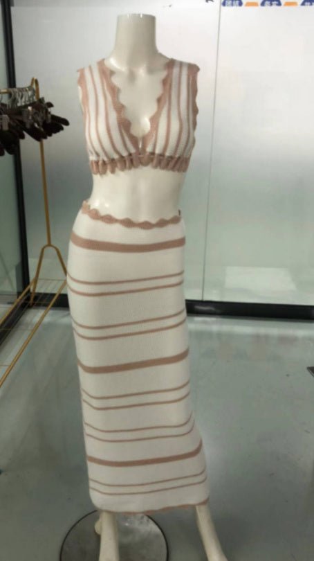 Ensemble bikini rayé 2 pièces, haut décontracté à bretelles, robe longue d'été Y2K pour femmes - KaoKao