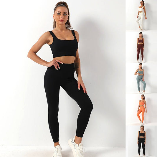 Ensemble de 2 pièces de yoga sans couture avec soutien - gorge et leggings taille haute pour femmes, pantalon de sport, de fitness, de yoga, de sport, tenues - KaoKao