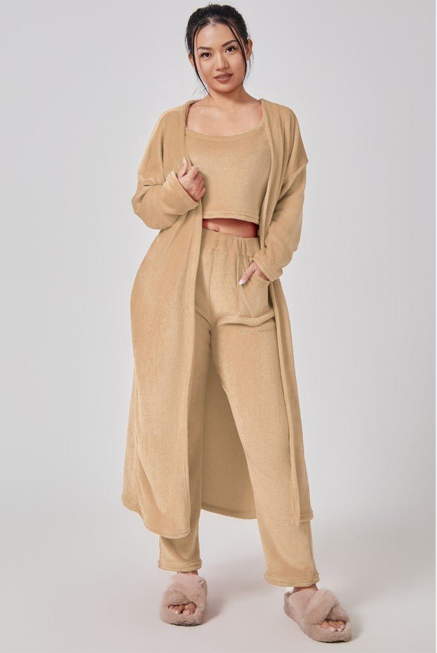 Ensemble de pyjama confortable, ensemble de détente 3 pièces, vêtements de détente mignons, ensembles de costumes chauds, ensemble assorti, ensemble de détente, ensembles de pantalons 3 pièces, robe d'hiver pour femme - KaoKao