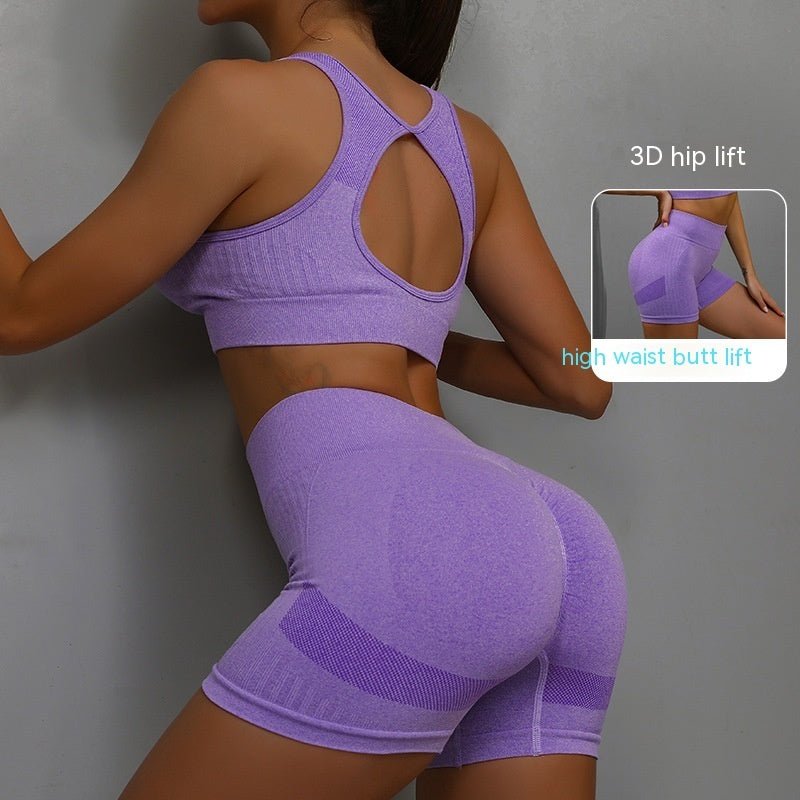Ensemble de sport 2 pièces pour femme, short respirant rehaussant les hanches et soutien - gorge ajouré dans le dos. - KaoKao
