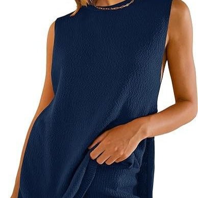 Ensemble de tricot 2 pièces pour femme, haut ample à col rond et short fendu, vêtements de plage - KaoKao