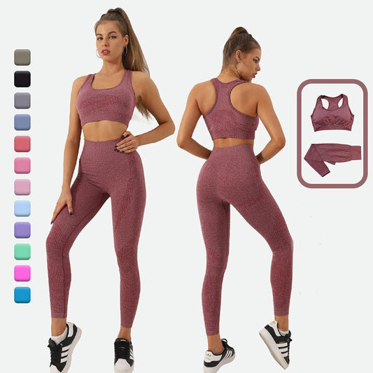 Ensemble de yoga 2 pièces sans couture pour femmes, survêtement, leggings taille haute, vêtements de sport, haut court de fitness, combinaisons de sport, ensemble de gymnastique - KaoKao