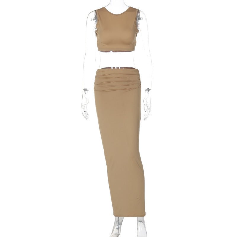 Ensemble deux pièces pour femme, débardeur, jupe longue, robe de soirée, tenue d'été 2025, slim, couleur unie - KaoKao