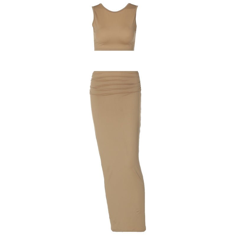 Ensemble deux pièces pour femme, débardeur, jupe longue, robe de soirée, tenue d'été 2025, slim, couleur unie - KaoKao