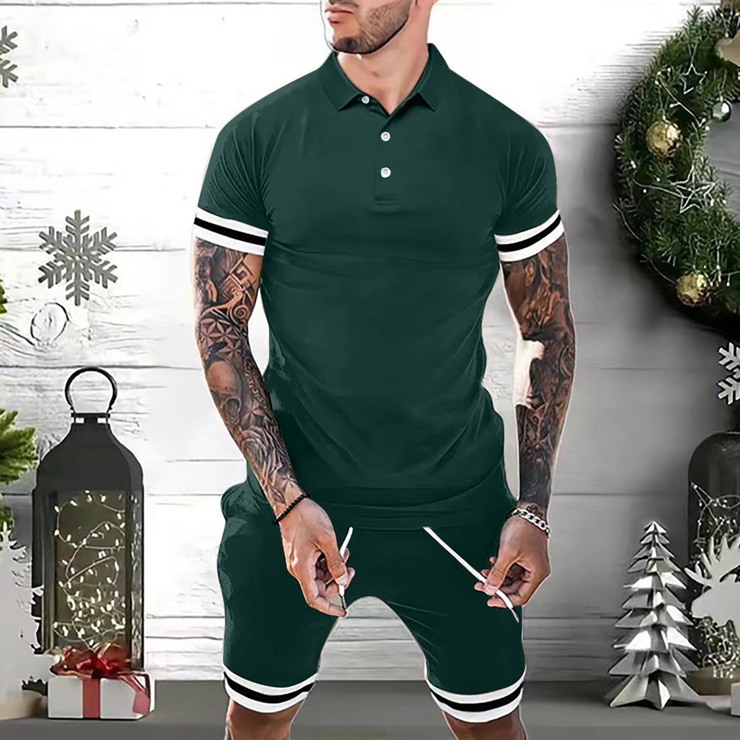 Ensembles courts pour hommes Tenues 2 pièces Polo Mode Survêtements d'été Ensemble décontracté Ensemble à manches courtes et short pour hommes - KaoKao