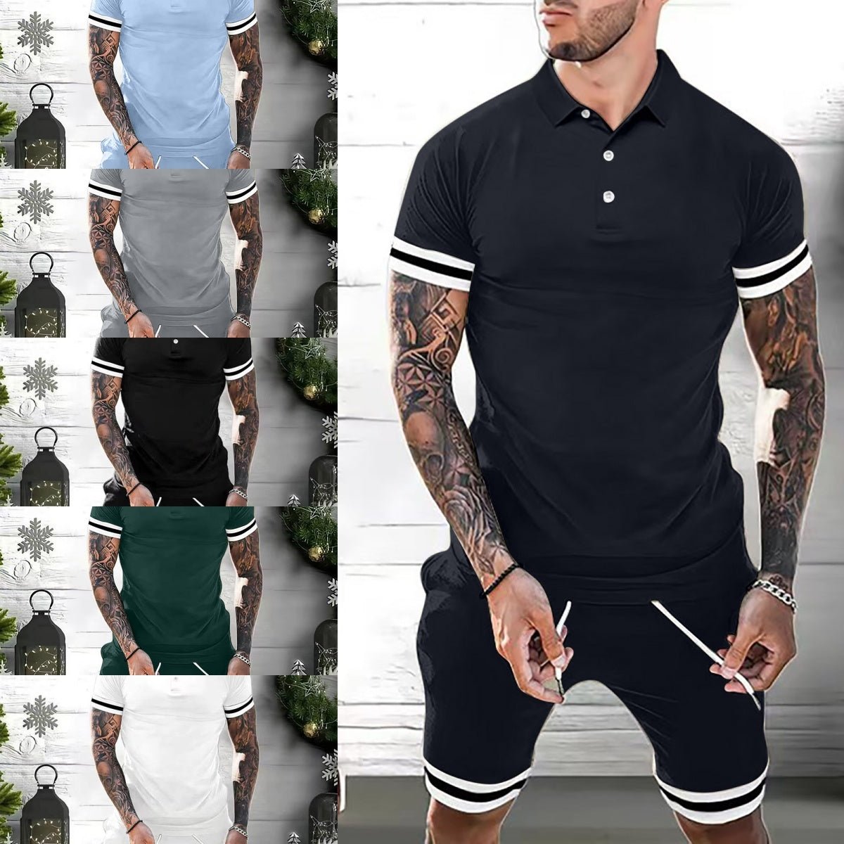 Ensembles courts pour hommes Tenues 2 pièces Polo Mode Survêtements d'été Ensemble décontracté Ensemble à manches courtes et short pour hommes - KaoKao