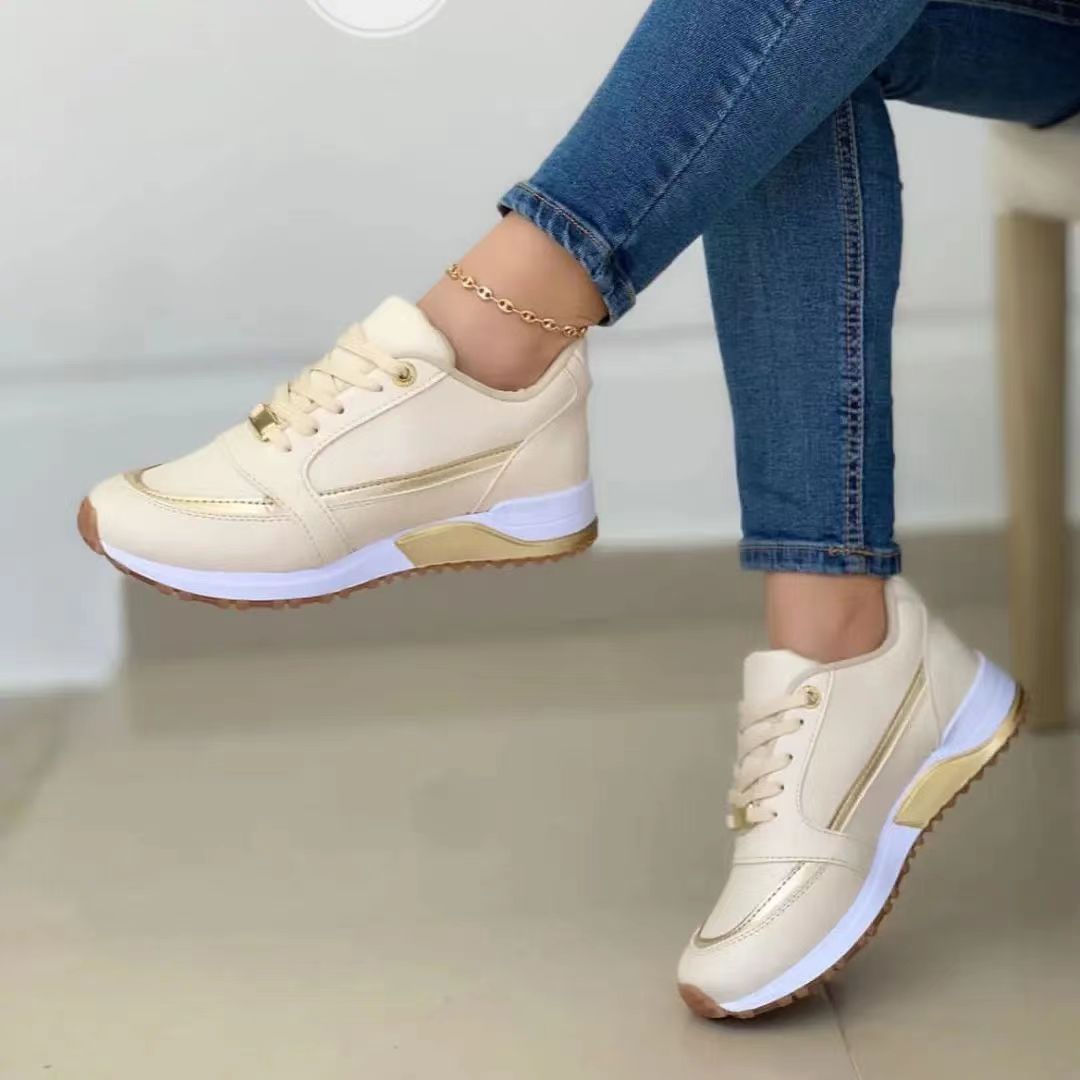 Escarpins plats décontractés pour femmes, chaussures à lacets à bout rond et à couleurs assorties - KaoKao