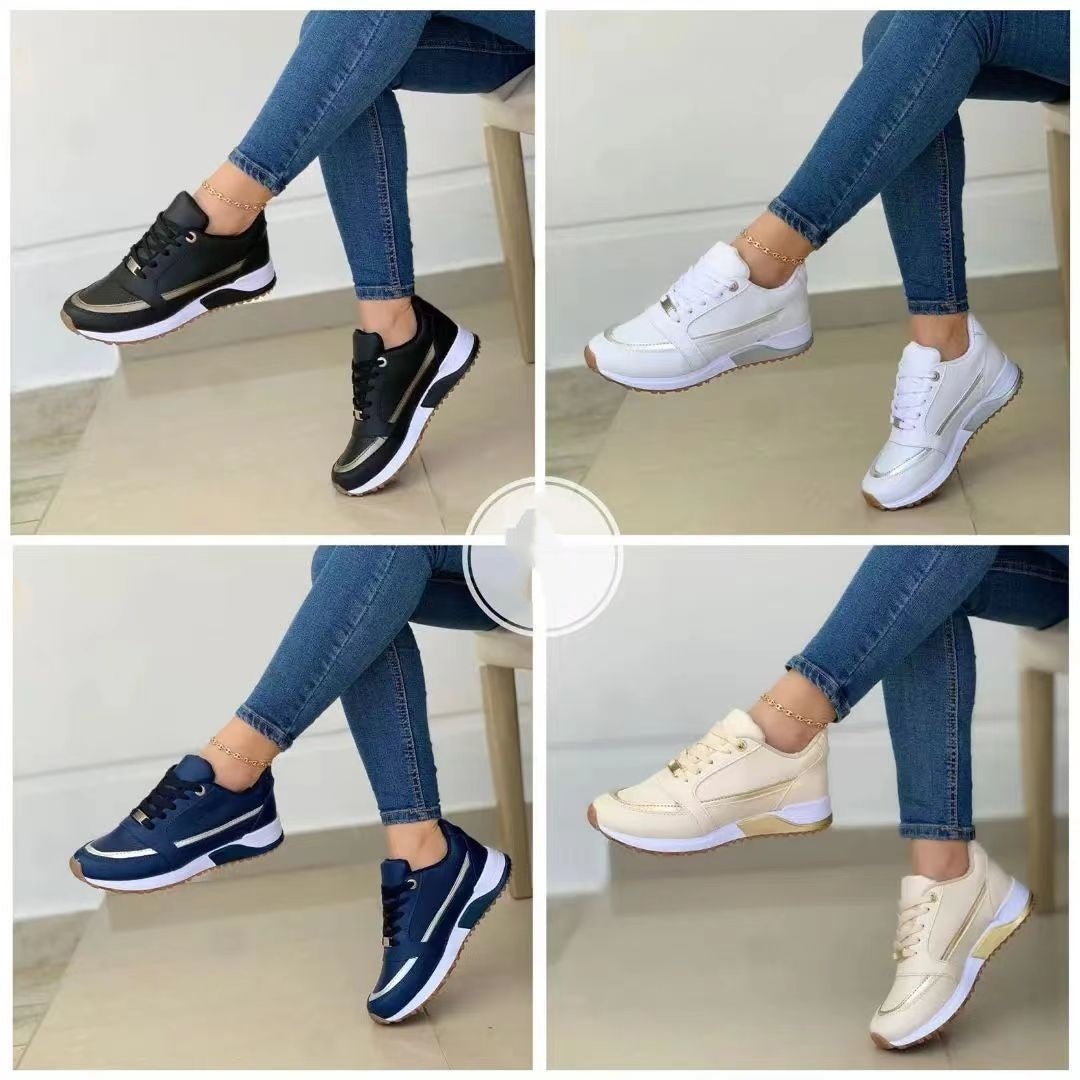Escarpins plats décontractés pour femmes, chaussures à lacets à bout rond et à couleurs assorties - KaoKao