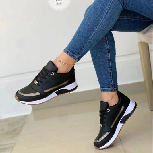 Escarpins plats décontractés pour femmes, chaussures à lacets à bout rond et à couleurs assorties - KaoKao