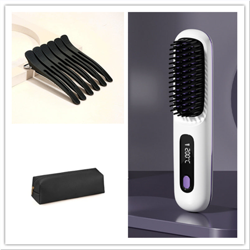 Brosse lissante sans fil 2 en 1, peigne à cheveux lisses, fer à lisser portable à chauffage rapide, boucleur chaud avec chargement USB.