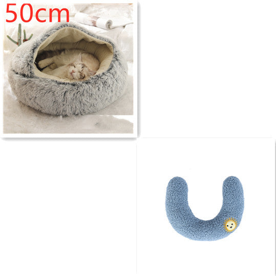 Lit pour chien et chat 2 en 1, lit d'hiver pour animaux, maison ronde en peluche chaude, lit doux en peluche longue pour animaux de compagnie, produits pour animaux.