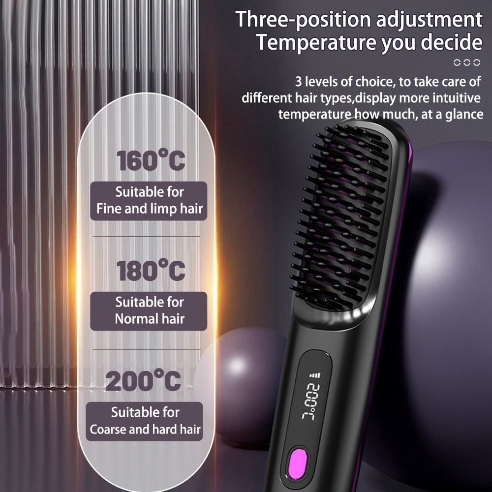 Brosse lissante sans fil 2 en 1, peigne à cheveux lisses, fer à lisser portable à chauffage rapide, boucleur chaud avec chargement USB.