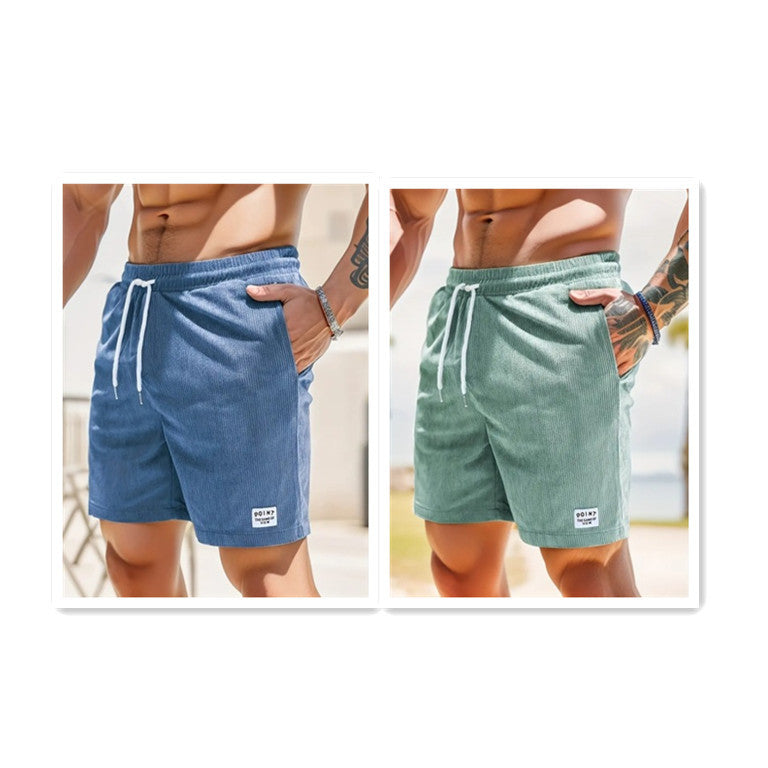 Short à lacets avec cordon de serrage Pantalon court de sport en velours côtelé d'été Vêtements pour hommes