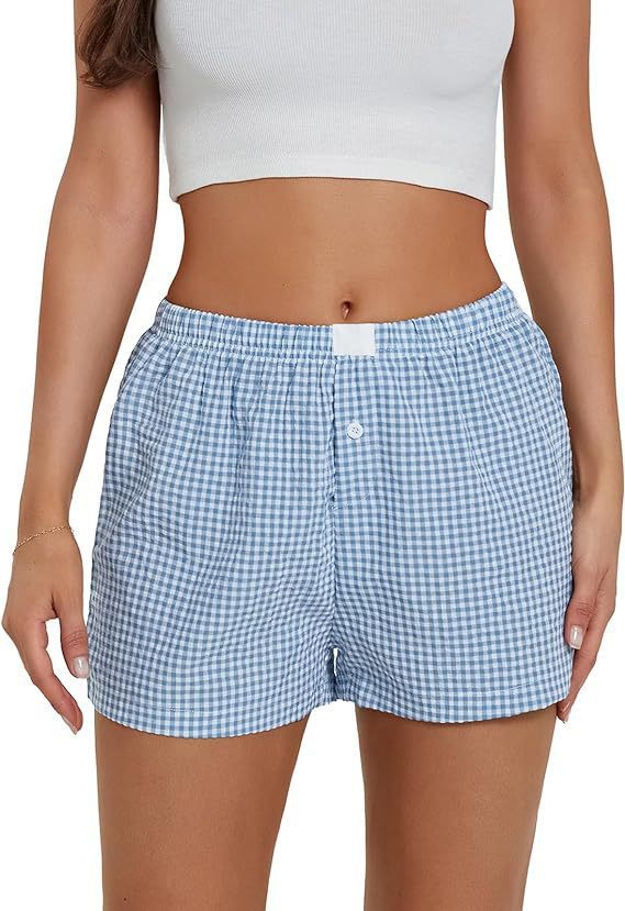 Short de plage à carreaux simple pour femme, pantalon ample et décontracté