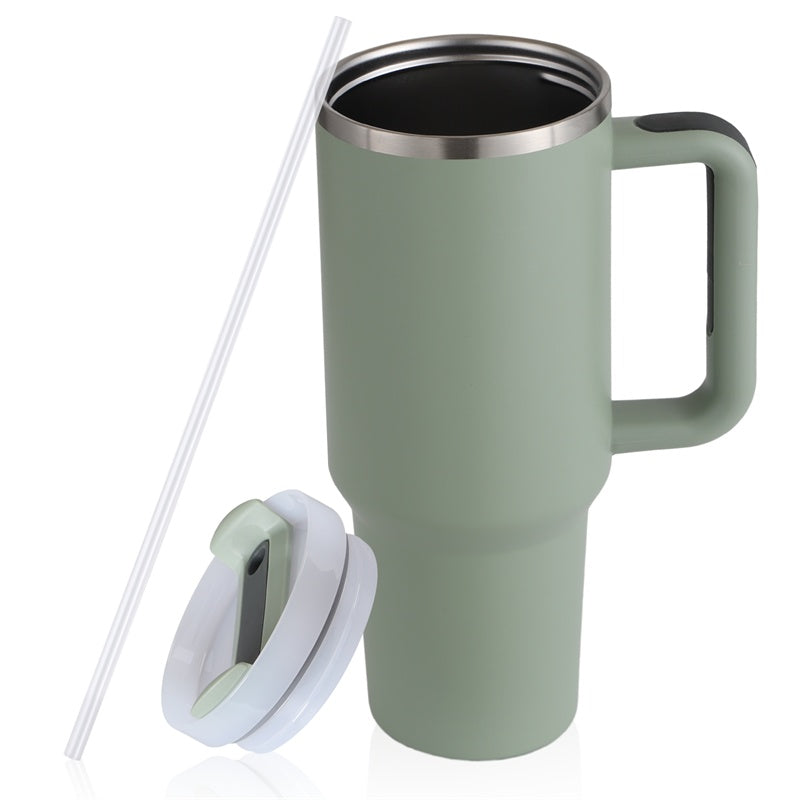 Tasse à café en paille de 40 oz avec poignée, bouteille d'eau portable en acier inoxydable pour voiture, grande capacité, tasse de voyage sans bisphénol A