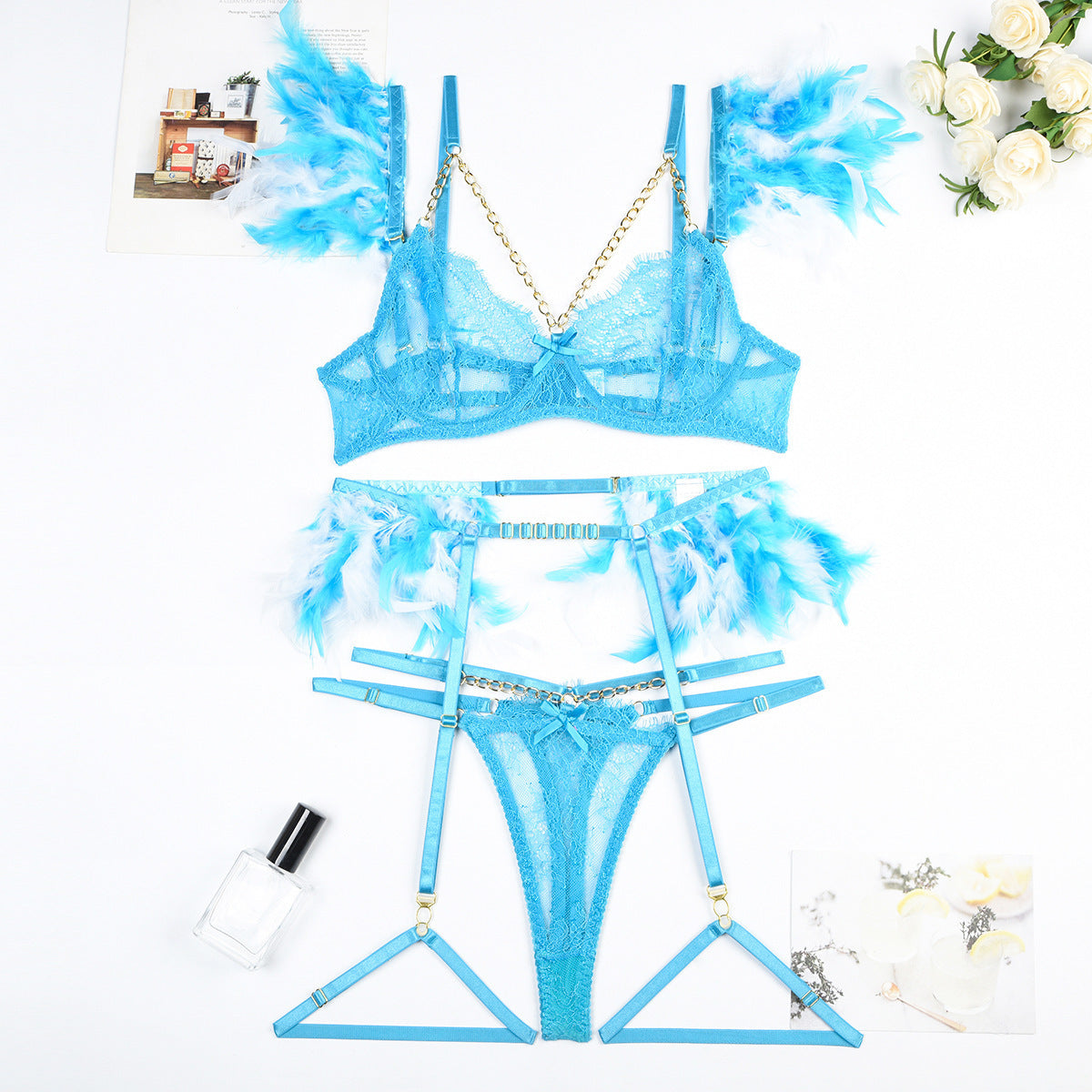 Lingerie sexy en dentelle avec chaînes de Noël pour femmes