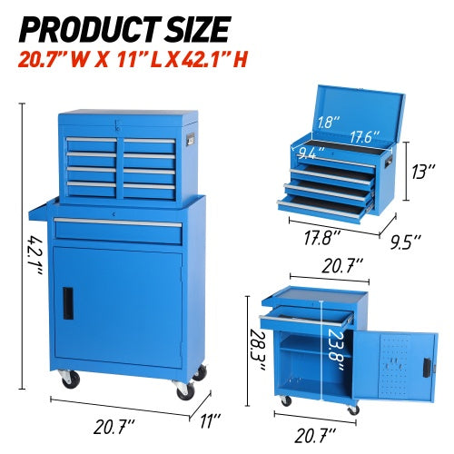 Coffre à outils, armoire de rangement à roulettes à 5 tiroirs avec plateau amovible, doublure, roulettes verrouillables universelles, étagère réglable, mécanisme de verrouillage, chariot à outils en métal pour garage et atelier