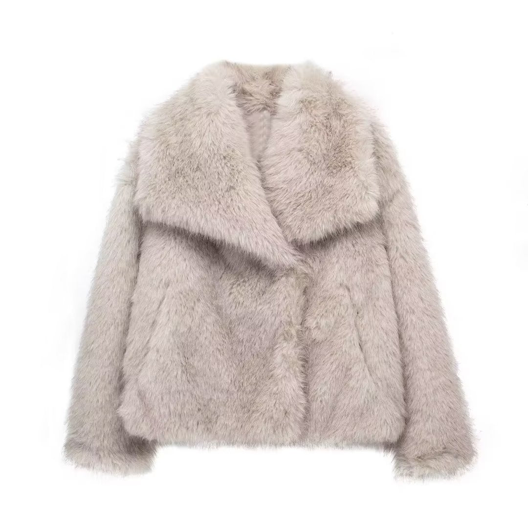 Manteau en peluche d'hiver mode épais à revers vêtements d'extérieur décontractés à manches longues pour femmes