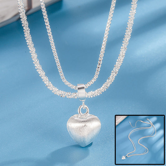 Collier pendentif coeur brossé double couche pour femme collier de luxe haut de gamme léger chaîne de clavicule bijoux de mode