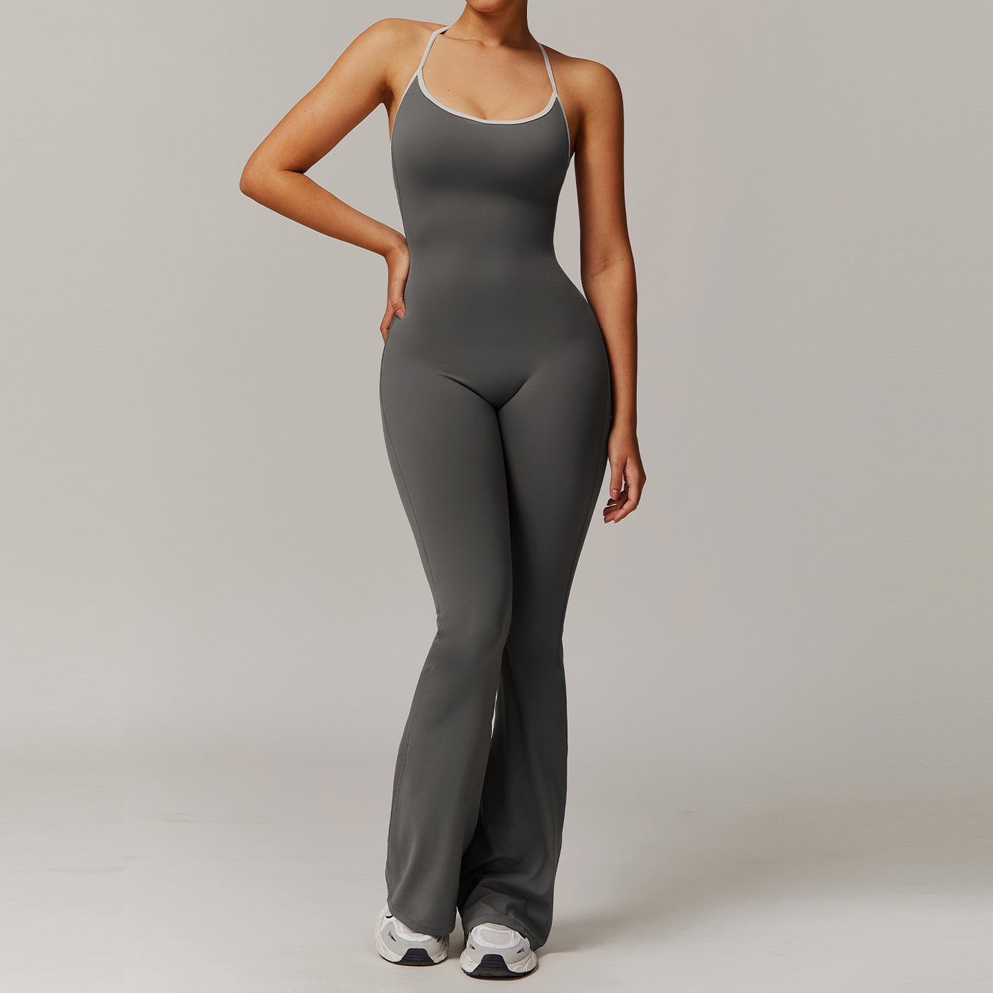 Combinaison pantalon longue à dos nu en beauté solide pour femmes, vêtement de sport de yoga, fitness, course et danse, bodysuit slim.