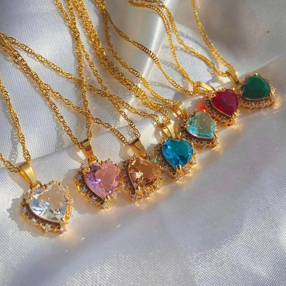 Collier en forme de cœur en strass colorés, chaîne en or pour clavicule, bijoux personnalisés pour femmes, Saint-Valentin.