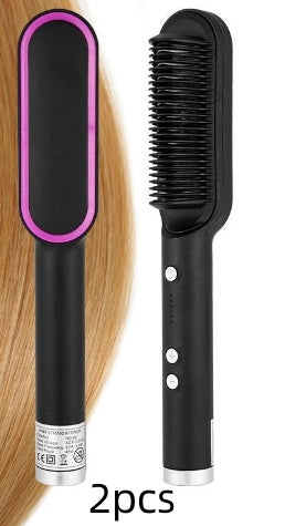 Nouvelle brosse à cheveux électrique 2 en 1 avec lisseur, peigne chauffant, ions négatifs et fonction de curling, brosse à cheveux à double usage.